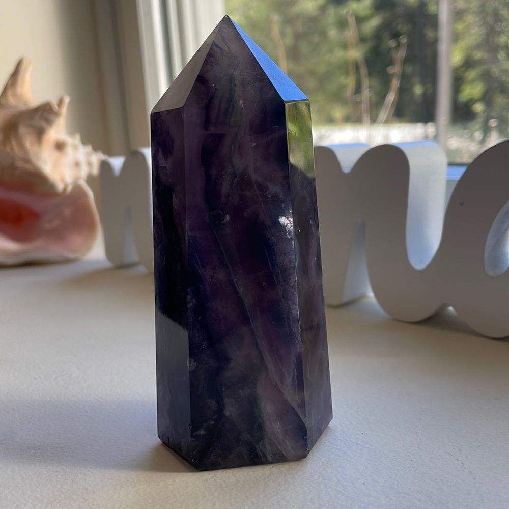 Beautiful Banded XL Fluorite Obelisk 420 grams with Rainbows
